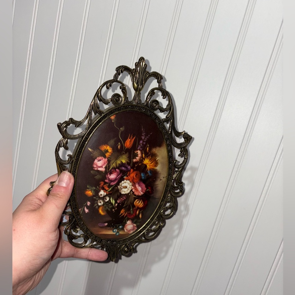 Vintage Brass Ornate Oval Picture